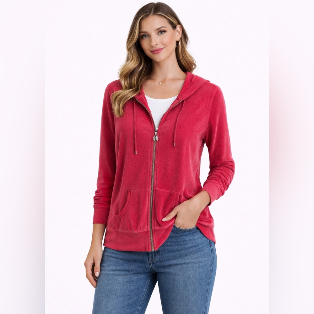 Victoria's Secret Vibrant Pink Zip-Up Velour Hoodie